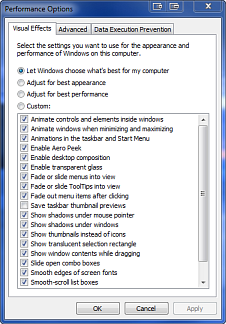 Windows Performance Options - Let Windows Choose What's Best